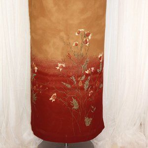 1980s Vintage Size M/L Tan and Red Coloured Gradient Maxi Pencil Skirt Floral